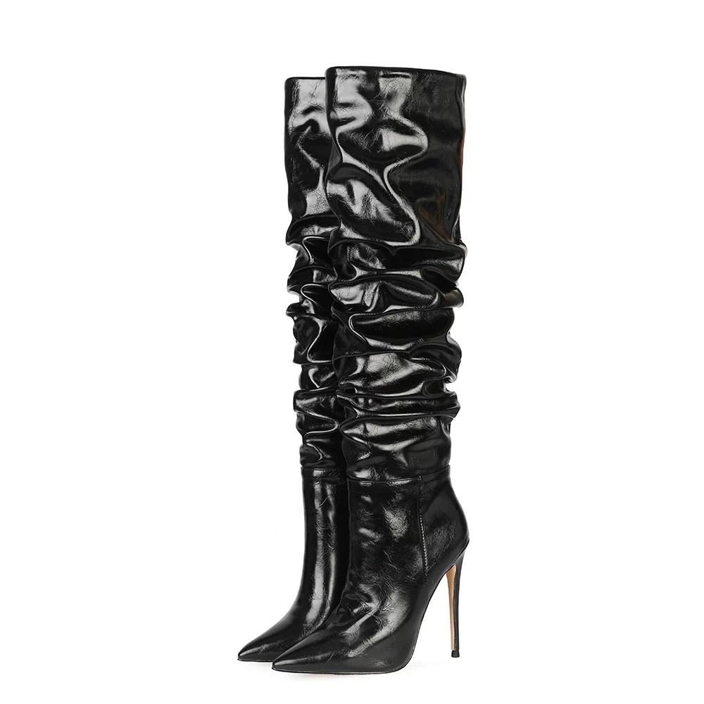 Black ruche PU boots
